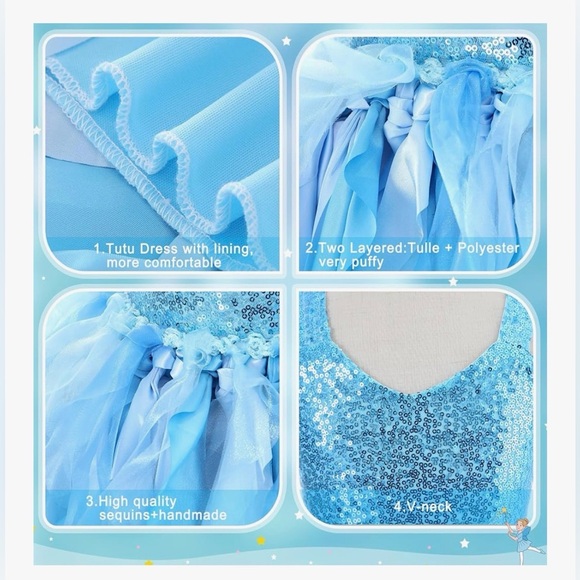 Blue Tutu Dress, Sparkly Sequin, Tulle Dress For Girls (Size 6) - Picture 8 of 8
